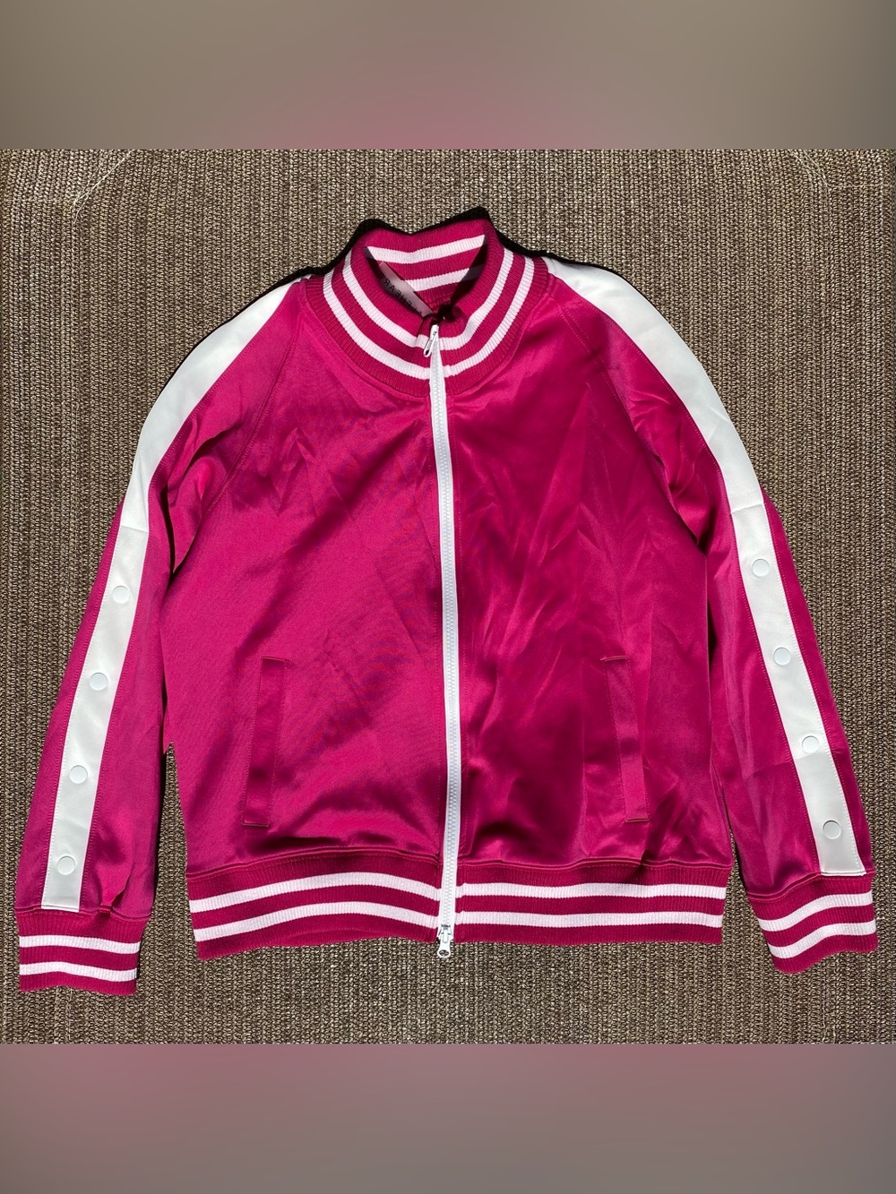 HALFHEART Hot Pink Varsity Striped Snap Sleeve Track Jacket Size Large